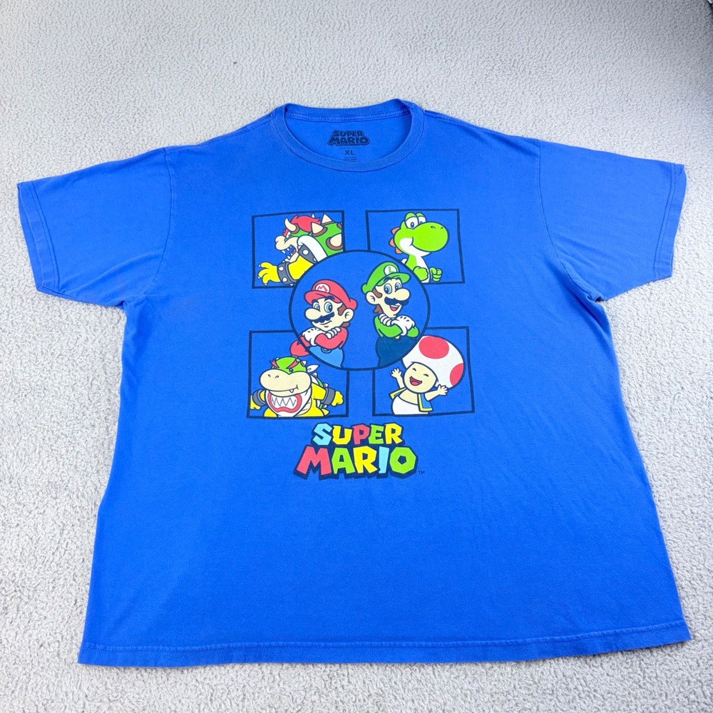 Super Mario Graphic Tee Mens XL Blue Nintendo Characters Mario Luigi Yoshi Toad